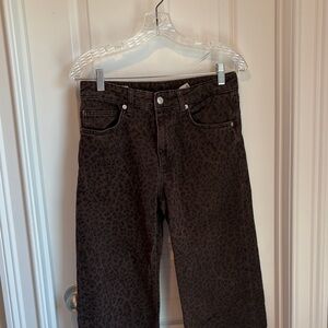 Zara Brown Leopard Print Straight Leg Jeans